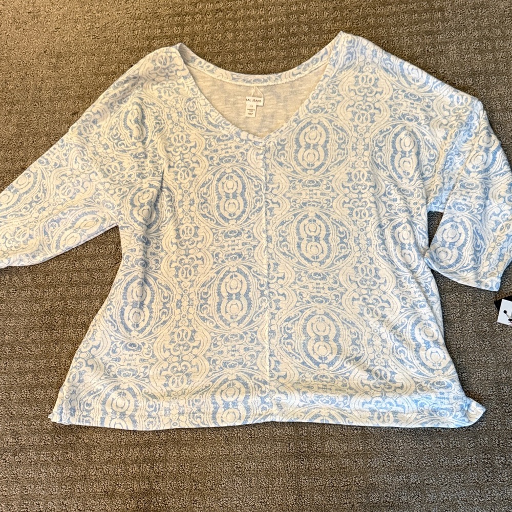 Tribal Sky Blue and White lightweight v-neck sweater